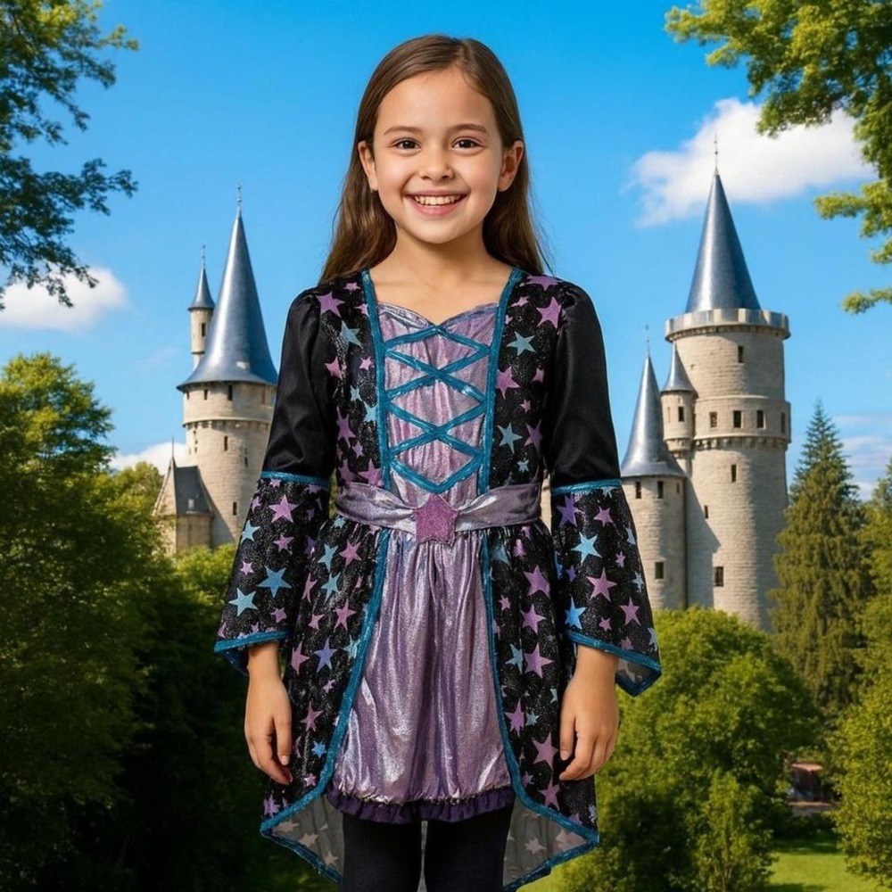 Girls Starry Witch Wizard Fairy Halloween Costume Dress Up Cosplay‎ Size 7 8